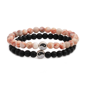 Yin Yang beaded bracelet set with lava rock and turquoise stone for couples and friends