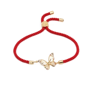 Western Micro Zirconia Butterfly Heart Red String Adjustable Bracelet Copper Gold Plated Colorful Zirconia Hand Jewelry Gift For Women