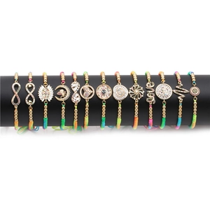 Set of 13 handmade bohemian braided bracelets with micro-inlaid zircon charms