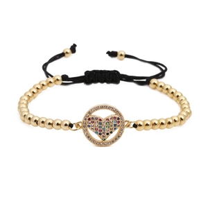 Copper Micro Zirconia Heart Bracelet Rainbow Adjustable Woven Rope Chain Bracelet Gold Rose Gold Silver Jewelry For Women Men