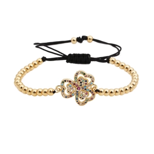 Bracciale Intrecciato in Rame Con Perline Regolabile Ciondoli a Forma di Fiore Delfino Farfalla Con Zirconi Colorati da Donna