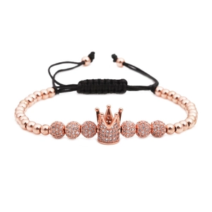 Men's Luxury Crown Bead Bracelet With Zirconia Copper Beads Woven Adjustable String Bracelet For Men Fashion Jewelry