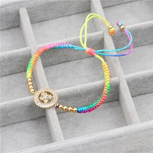 Colorful woven butterfly bracelet with gold-plated charm and zircon inlay