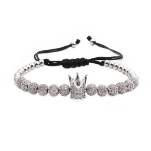 Luxury Men Copper Micro Inlaid Zirconia Crown Charm Beaded Bracelet Hand Woven Adjustable String Bracelet Fashion Jewelry Gift