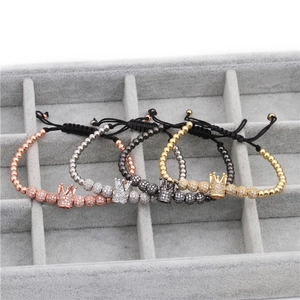 Adjustable zircon crown bracelets in four metal finishes displayed on a jewelry tray