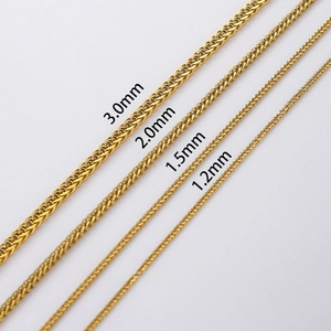 18K gold plated stainless steel Chopin chain necklaces in 1.2mm to 3.0mm widths