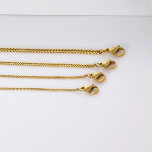 Minimalist 18K gold plated stainless steel Chopin chain necklaces in four different thicknesses