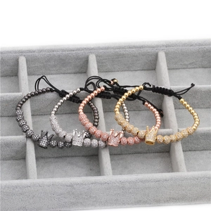Adjustable woven crown bracelets with zircon spheres in gold, silver and rose gold colors