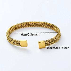 18K gold-plated braided mesh cuff bracelet for couples with 6cm inner diameter
