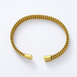 Fashionable 18K gold plated stainless steel twisted mesh open C-shaped cuff bracelet for couples