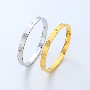 Vintage Star Stainless Steel Bangle Zirconia Inlaid Gold Silver Plated Octagram Bracelet For Women Fashion Jewelry Elegant