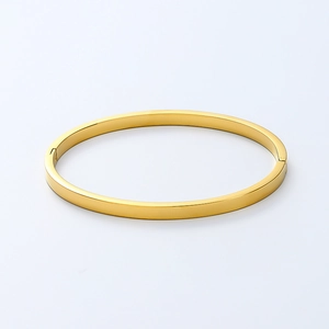 Detailed macro view of 4mm 18K gold-plated titanium steel oval bangle with polished finish