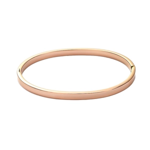 Polished 4mm rose gold titanium steel oval hinged bangle with minimalist striped design