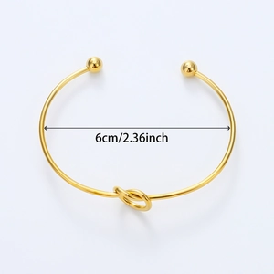 Gold stainless steel knot open bangle with polished beads and 6cm inner diameter size