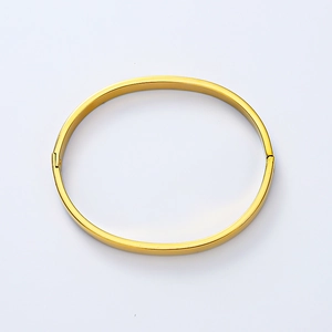 Detail shot of a 6mm gold polished stainless steel bangle with a side hinge clasp