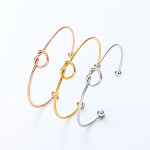 Stainless Steel Knot Cuff Bracelet For Women Minimalist Open Bangle With Ball Ends Gold Silver Rose Gold Jewelry Gift