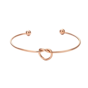Elegant rose gold heart knot stainless steel open bangle with smooth polished metal beads