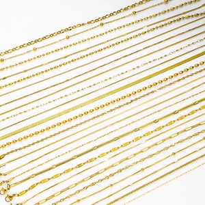 Collection of polished 18k gold plated stainless steel chains in various jewelry link styles