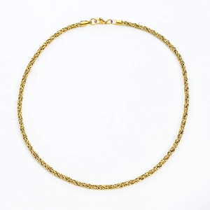 Nahaufnahme der goldenen Kordelkette mit Karabinerverschluss und feiner Metallstruktur