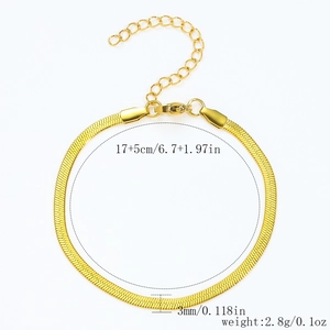 Bracelet chaîne serpent 3mm en acier inoxydable plaqué or 18 carats avec dimensions