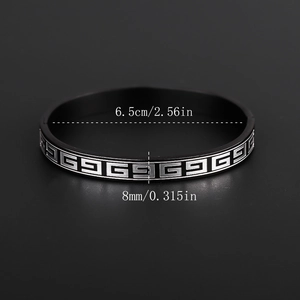 Titanium steel couple ring featuring vintage Greek meander pattern in black and silver