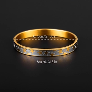 Bracelet étoile en acier inoxydable or et argent avec détails de taille de 6,5 cm de diamètre