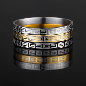 Stainless Steel Greek Fret Meander Pattern Bangle Vintage Punk Style Geometric Hinged Bracelet For Men Women Jewelry