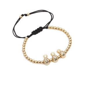 Bracelet ajustable ananas avec zircons colorés et perles en métal plaqué or