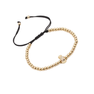 Bracelet ajustable en perles dorées avec pendentif ananas en zircon coloré et cordon noir