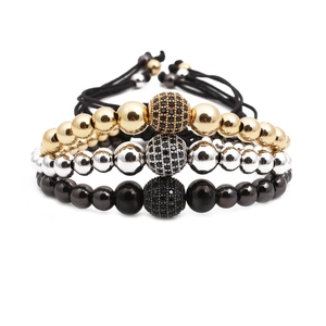 Ensemble de trois bracelets couronne en zircone avec cordon tressé réglable de 10 mm