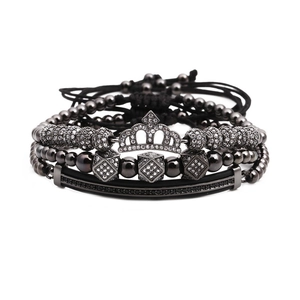 Luxus Kupfer Mikro Eingelegt Zirkonia Krone Würfel Perlen Armband Accessoire Für Herren Hip Hop Punk Schmuck Gold Silber Schwarz