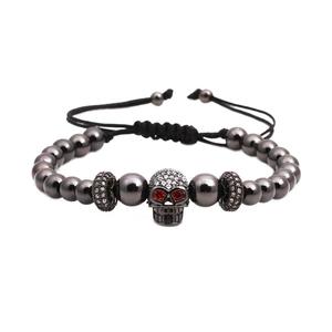 Punk Skull Beaded Bracelet Micro Pave Zirconia Copper Adjustable Woven Rope Crown Ghost Head Hand Jewelry For Men Women