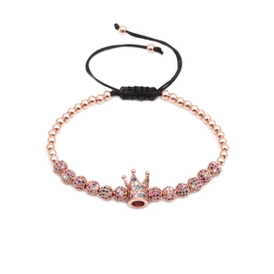 Rose gold crown beaded bracelet with colorful zircon micro-inlay on black adjustable cord