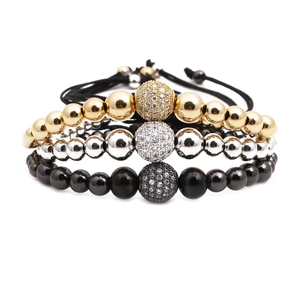 Bracelet en Cuivre Réglable Micro-serti Zirconia Couronne Sphère Corde Tressée Bracelet Hommes Femmes Bijoux de Mode Artisanaux
