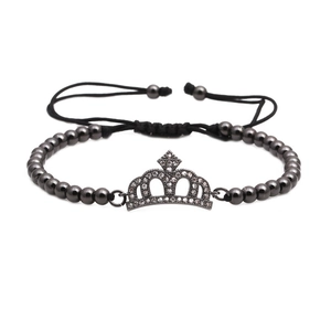 Luxury Copper Micro Pave Zirconia Crown Adjustable Bracelet For Women Men European Style Bead Woven Bracelet Jewelry