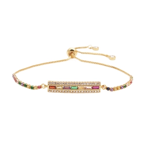 Bracelet bolo en zircons colorés avec pierres arc-en-ciel et chaîne coulissante dorée