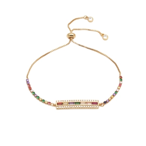 Bracelet ajustable en plaqué or avec barre de zircons multicolores et pierres arc-en-ciel