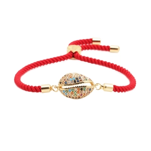 Copper Micro-pave Multi-color Zirconia Shell Crown Pendant Braided Red Rope Bracelet For Women Men Adjustable Ethnic Jewelry