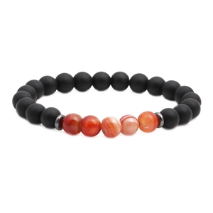 Bracelet de perles 8mm en pierre noire mate et agate rayée pour hommes et femmes