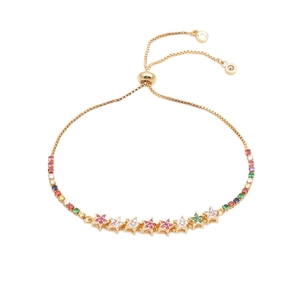 Bracelet étoile doré ajustable avec pierres en zircone arc-en-ciel et fermoir coulissant