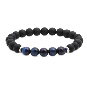 Bracelet perles en agate noire mate et œil de tigre bleu pour hommes et femmes avec séparateurs