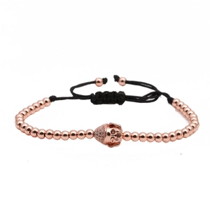 Bracciale a Perline in Rame a Forma di Testa di Buddha Fatto a Mano per Uomo Donna Corda Intrecciata Regolabile Strass Braccialetto