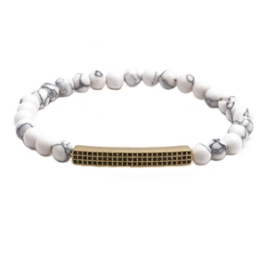 Bracelet de perles en pierre de marbre blanc 6mm avec tube rectangulaire en zircon noir