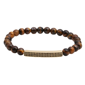 Bracelet de Perles en Pierre Naturelle Oeil de Tigre Turquoise Bar Charm en Cuivre avec Strass pour Hommes Femmes Bijoux de Mode
