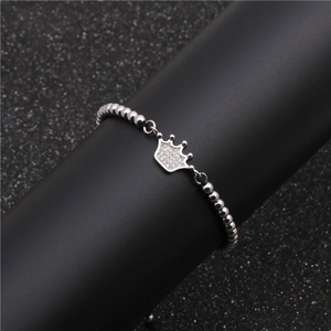 Bracelet couronne en argent avec perles de cuivre de 4mm et zircons micro-pave