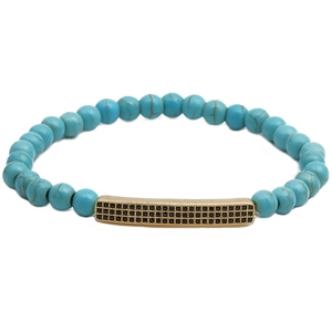Bracelet en perles turquoise 6mm avec tube long doré et zircons noirs micro-incrustés pour tous