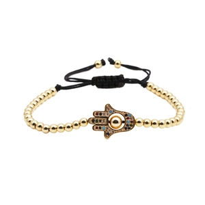 Pulsera Hamsa Hand de Cobre con Circonitas de Colores y Cuerda Ajustable Mal de Ojo Joyería Estilo Étnico Unisex