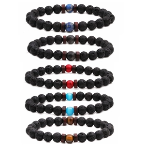 Natürliches Lavastein Perlenarmband Mit Holzperlen Retro Ethno Heilchakra Armband Für Herren Damen Alltagsschmuck