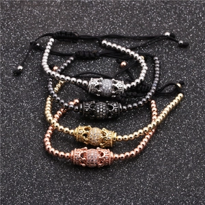 Bracelet tressé couronne ajustable avec boules de zircone cubique 10mm micro-pavées