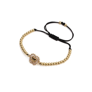 Verstellbares Kupferperlen-Armband mit Herzanhänger, Schmetterling und Zirkonia-Kristallen